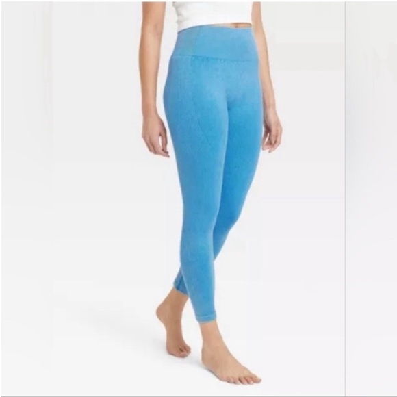 Women's High-Rise Ribbed Seamless 7/8 Leggings - JoyLab Acid Blue - Picture 1 of 4
